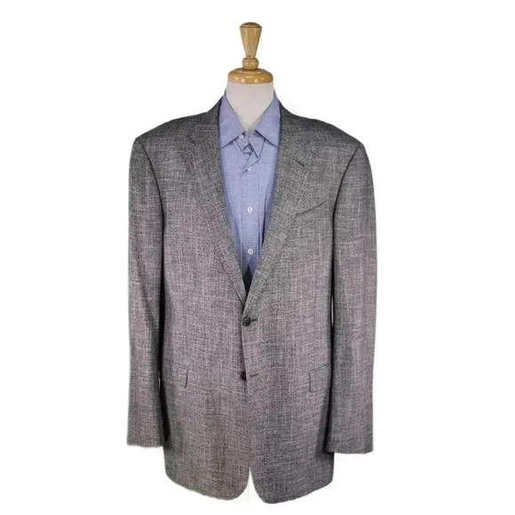 Armani Collezioni Current Silver/Black Woven Viscose 2-Btn Sportcoat Blazer 44L - Picture 1 of 11